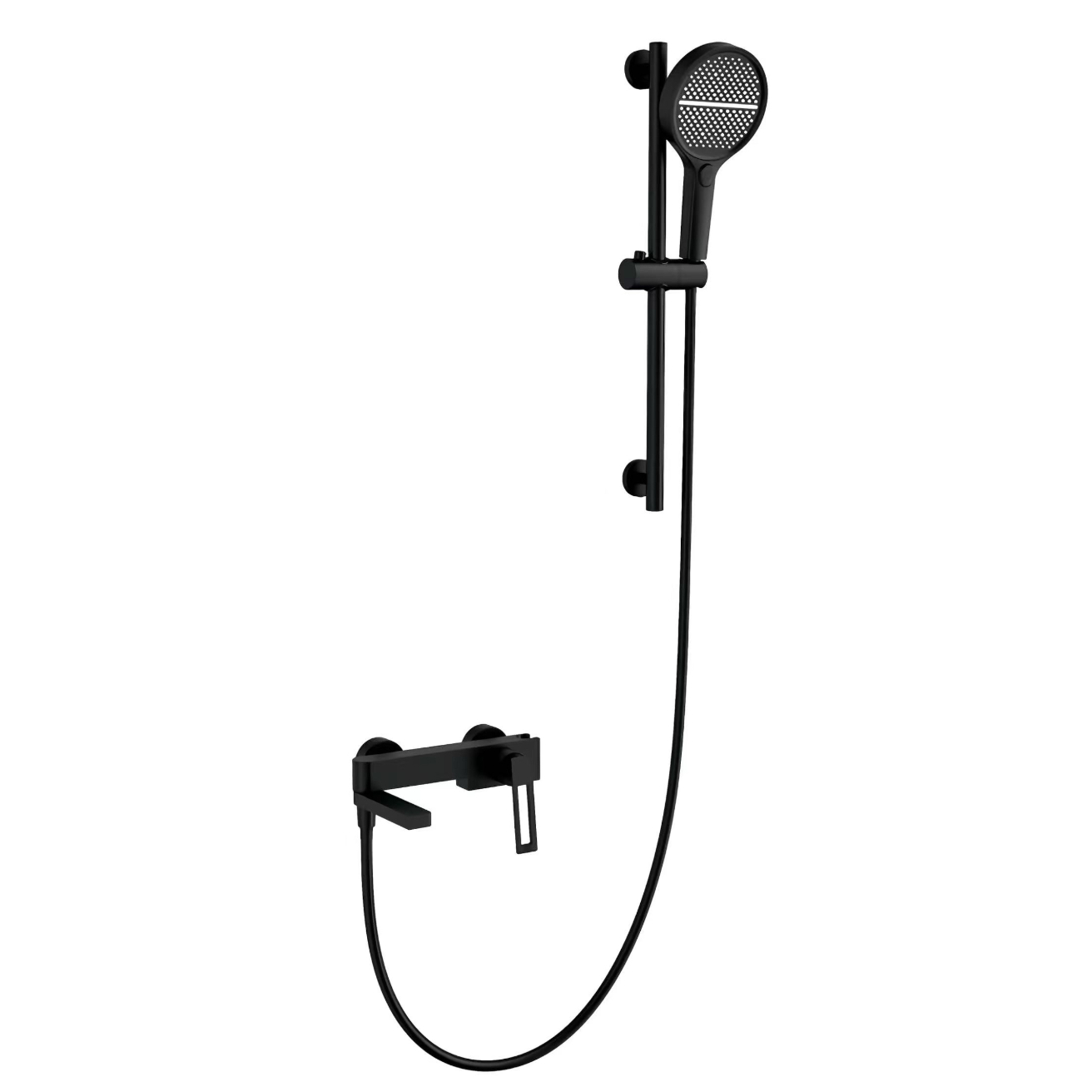 Black Minimalist Round Handheld Shower Head With Height Adjustment