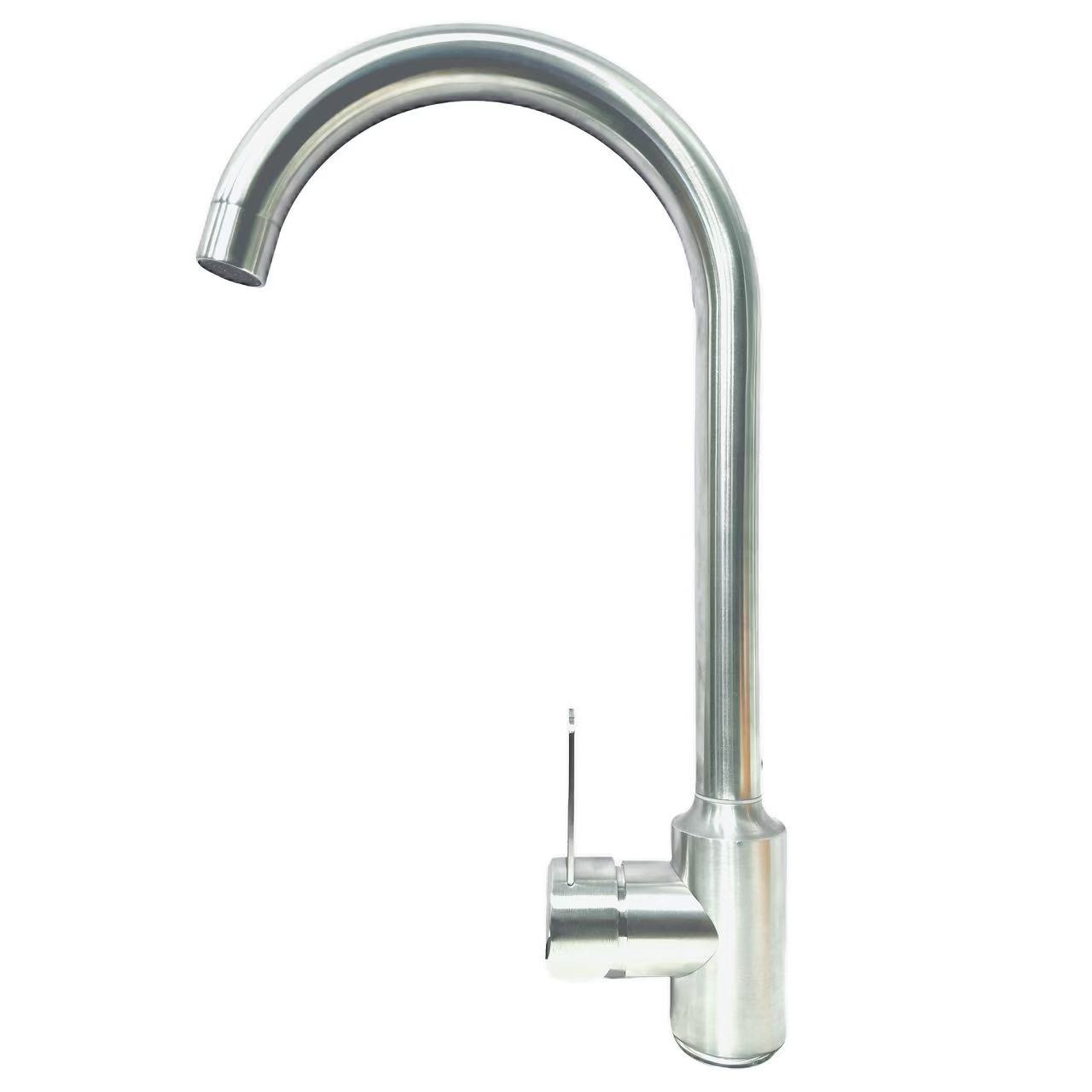Brushed Stainless Steel Slim Single-Handle Rotating Sink Faucet