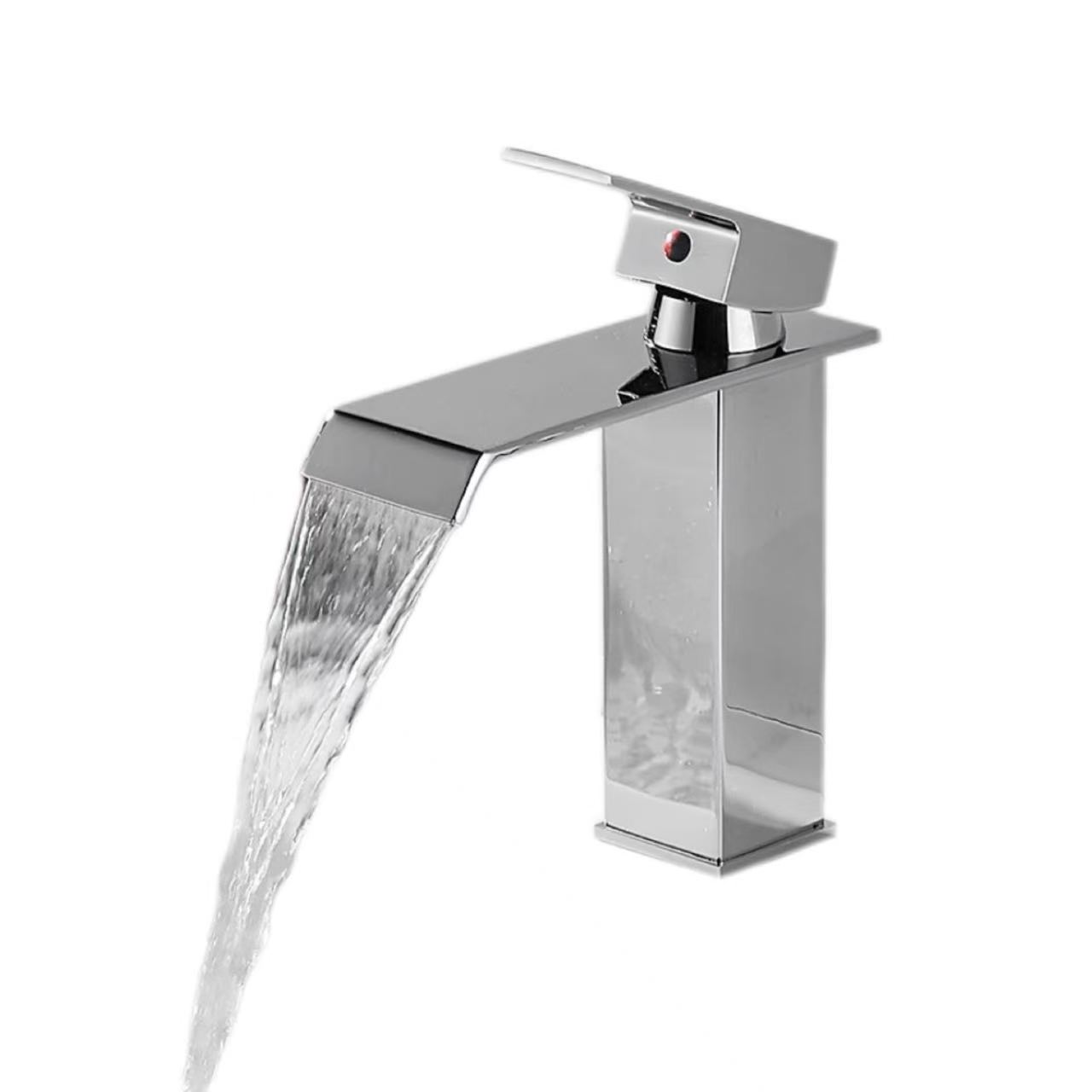 Chrome-Plated Flat-Spout Waterfall Hot And Cold Water Faucet