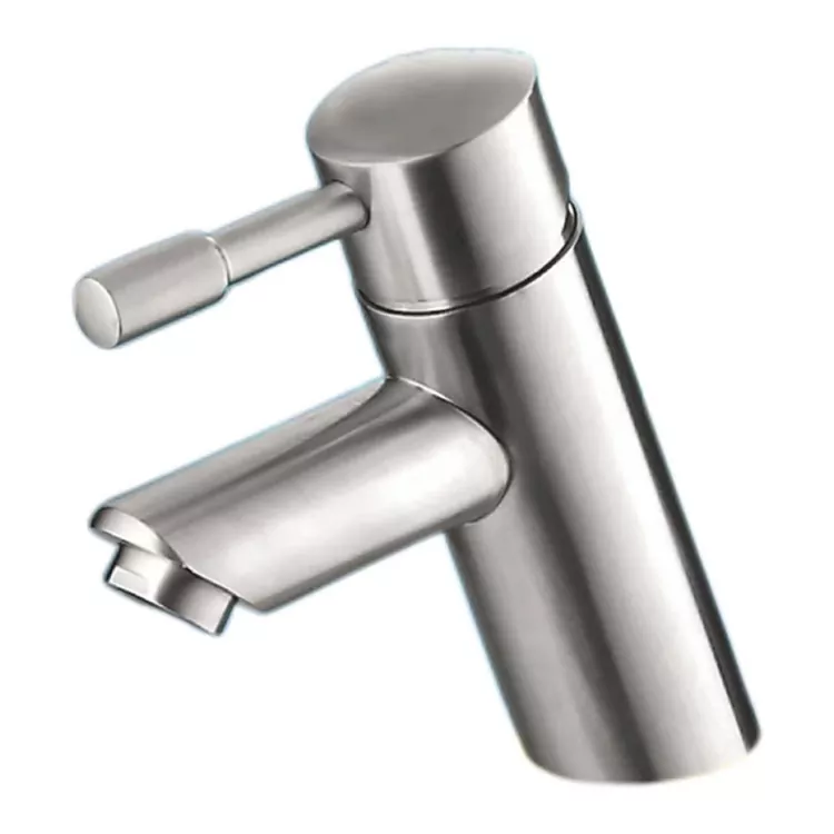 Cylindrical Slanted Brushed Hot And Cold Basin Faucet
