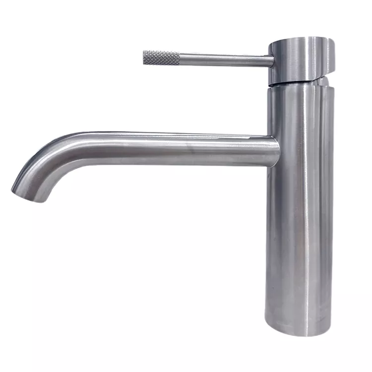 Extended Curved Spout Knurled Handle Hot And Cold Basin Faucet