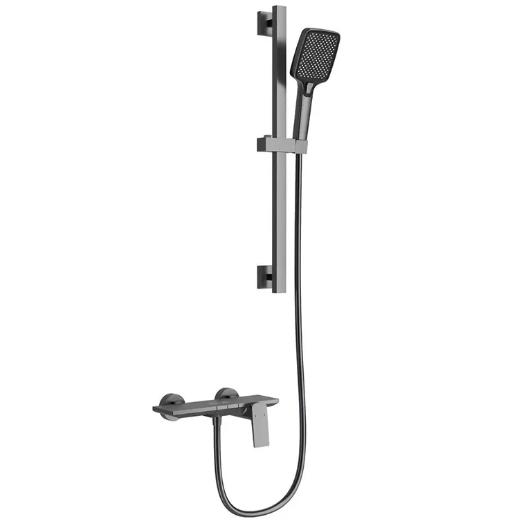 Gunmetal Gray Square Shower Set With Adjustable Slide Bar