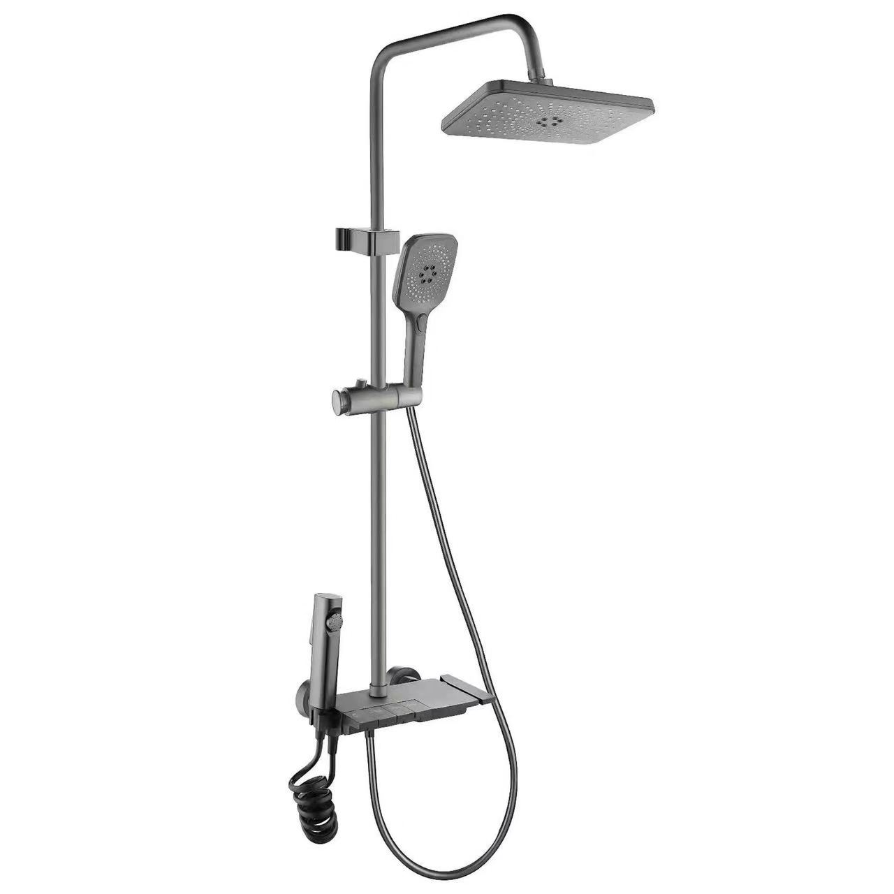 Gunmetal Grey Piano Key Hot and Cold Rain Shower Set with Spray Gun