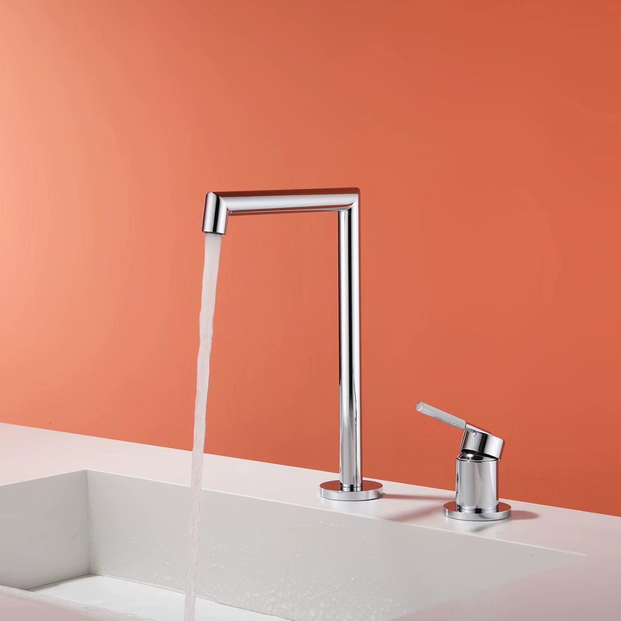 Mirror Silver Geometric Split Faucet