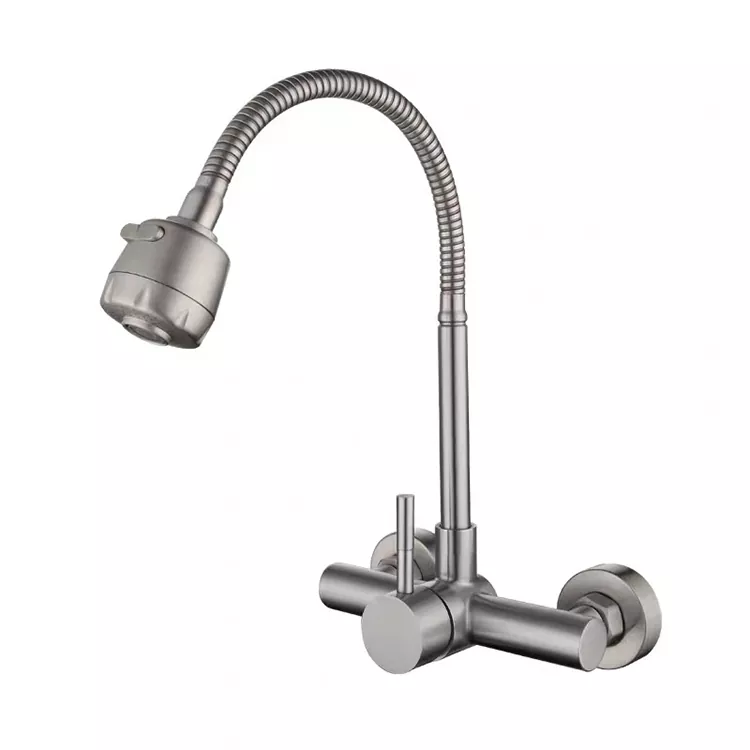 Kitchen Wall-Mounted Double-Hole Universal Hot And Cold Water Faucet