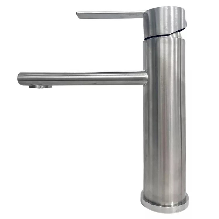 Straight-Nozzle Cylindrical Brushed Hot And Cold Basin Faucet